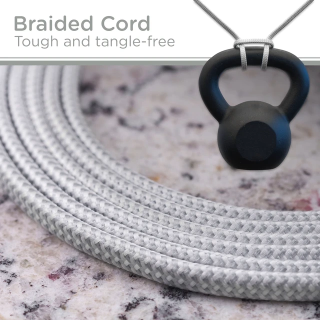 Alt view image 4 of 7 - Cordinate 8FT 3-Outlet Indoor Extension Cord, Flat Plug, 2 Prong, Slide-to-Lock Covers, White/Gray