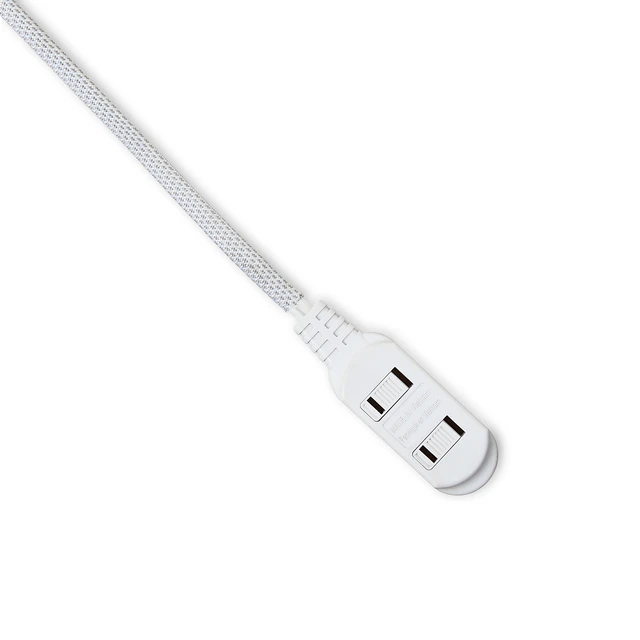 Alt view image 5 of 6 - Hyper Tough 10ft 3-Outlet White Braided Extension Cord, 2-Prong, Indoor