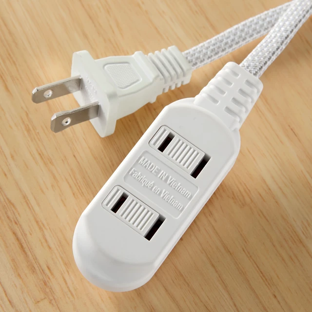 Alt view image 3 of 6 - Hyper Tough 10ft 3-Outlet White Braided Extension Cord, 2-Prong, Indoor