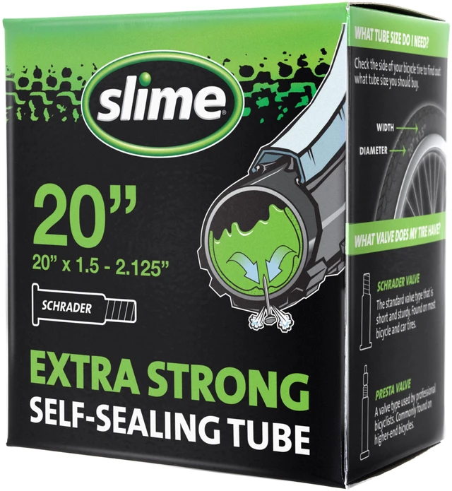 Main image of Slime 30049 Extra Strong Self-Sealing Bicycle Tube, Schrader Valve, 20" x 1.25-2.125"