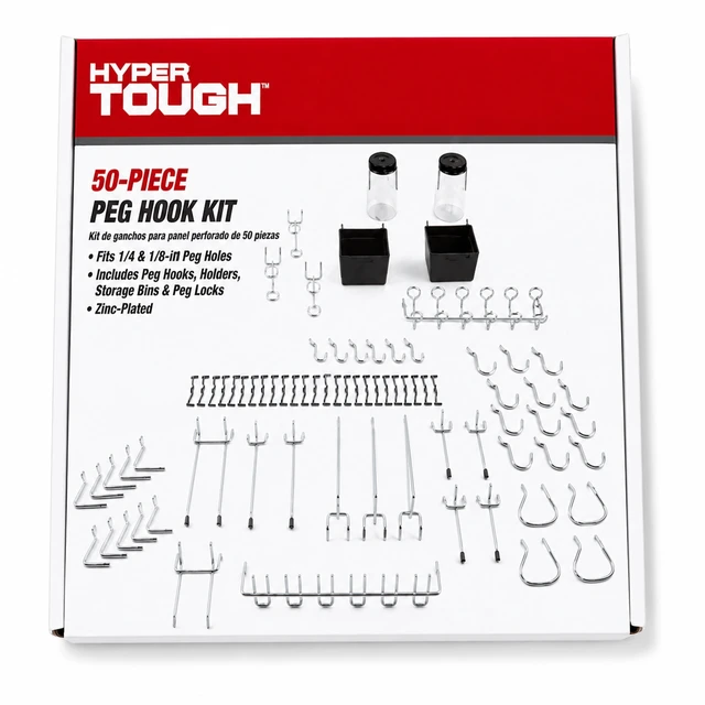 Alt view image 7 of 7 - Hyper Tough 50-Piece Pegboard Hook Kit for 1/8 and 1/4-in Holes