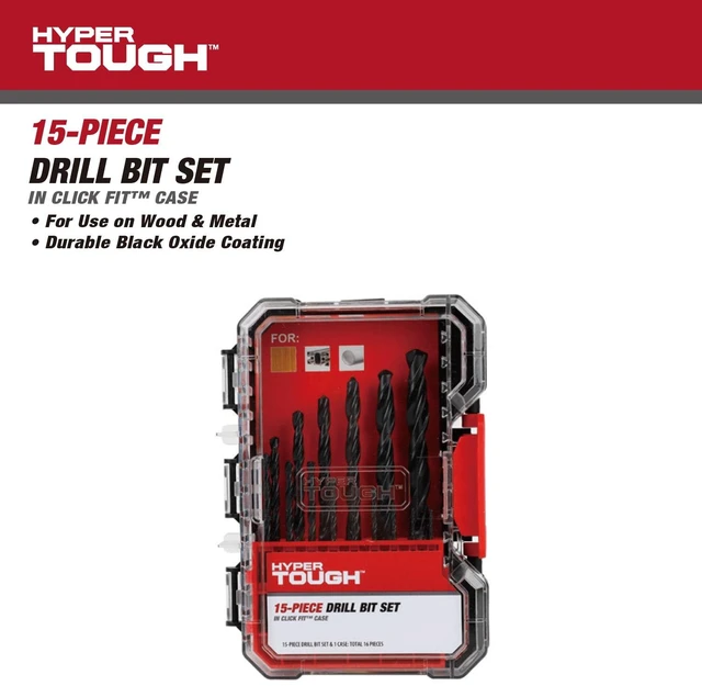 Alt view image 5 of 6 - Hyper Tough 41015CF 15-Piece Black Oxide Drill Bit Set with Click Fit Case