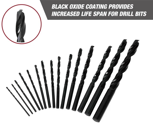 Alt view image 2 of 6 - Hyper Tough 41015CF 15-Piece Black Oxide Drill Bit Set with Click Fit Case