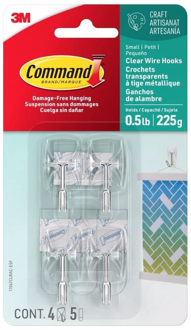 Main image of Command Small Wire Toggle Hooks, 4-Pack, Clear, Damage-Free Decorating