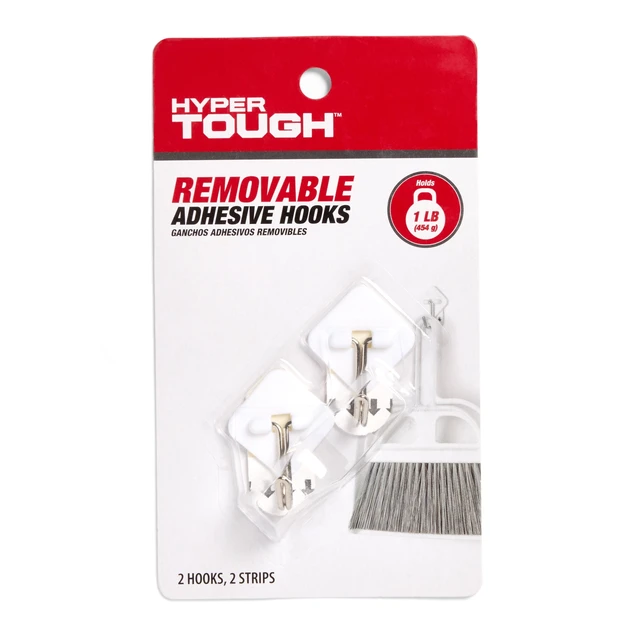 Alt view image 3 of 5 - Hyper Tough Removable Hinged Adhesive Hooks, White, 2 Count, 1 lb Capacity, 3 Pack