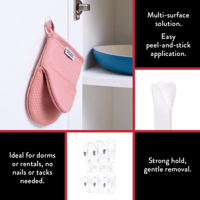 Alt view image 4 of 6 - Hyper Tough Mini Removable Self-Adhesive Plastic Hooks, 18 Pieces, 0.5lb Capacity, Clear