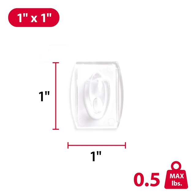 Alt view image 2 of 6 - Hyper Tough Mini Removable Self-Adhesive Plastic Hooks, 18 Pieces, 0.5lb Capacity, Clear