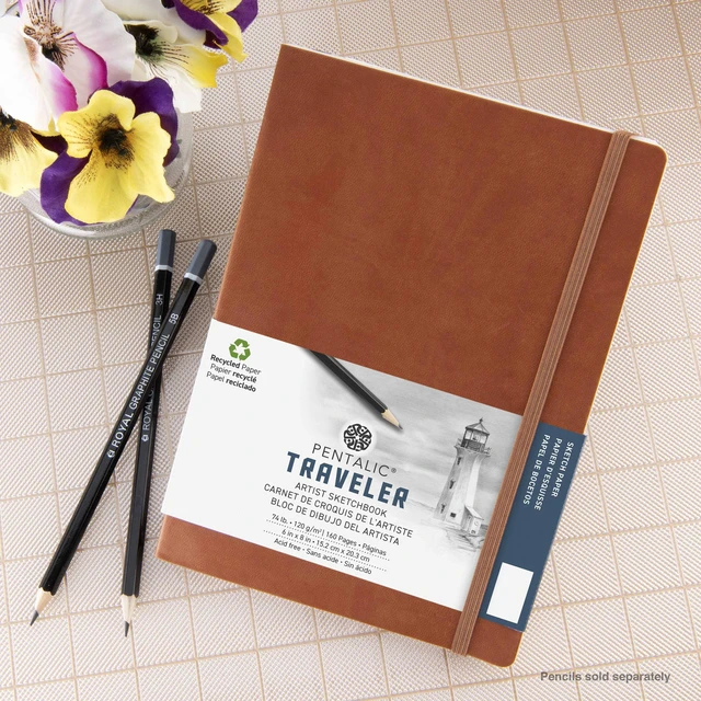Alt view image 3 of 6 - Pentalic Traveler Pocket Artist Drawing Journal, 8" x 6", 160 Pages, Brown, 74 lb. Paper