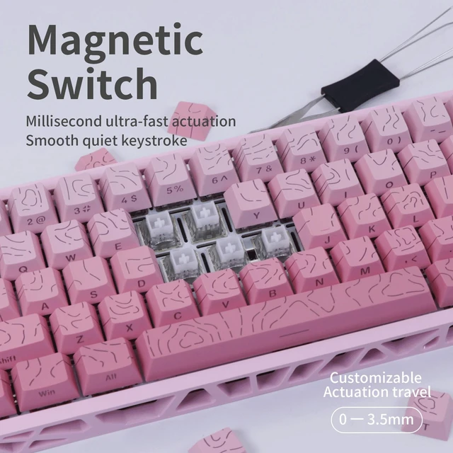 Alt view image 6 of 6 - 61-Key 60% Layout Magnetic Switch Gaming Keyboard with Hot-Swappable Adjustable Magnetic Switches, RGB Backlit PBT Keycaps, 6-Color Skeleton Hollow Case, Full N-Key Rollo