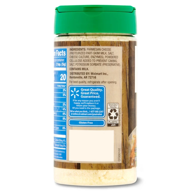 Alt view image 4 of 7 - Great Value Grated Parmesan Cheese, 8oz Shaker