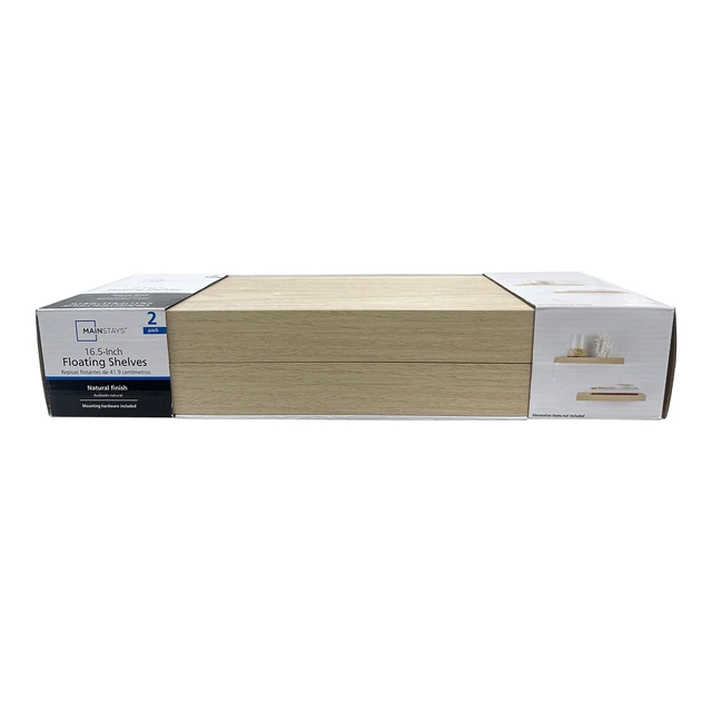 Alt view image 4 of 6 - Mainstays Natural 16.5" Wood Floating Shelves, Set of 2