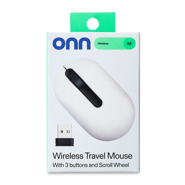 Alt view image 3 of 6 - Onn Wireless Travel Mouse, 3-Button Scroll Wheel, Wireless USB Receiver, White