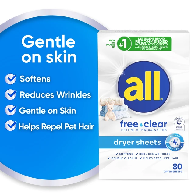Alt view image 4 of 5 - 2 Pack All Free Clear Fabric Softening Dryer Sheets for Sensitive Skin, Controls Static, 80 Count