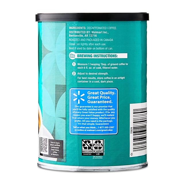 Alt view image 5 of 6 - Great Value Decaf Classic Medium Roast Ground Coffee, 9.6oz