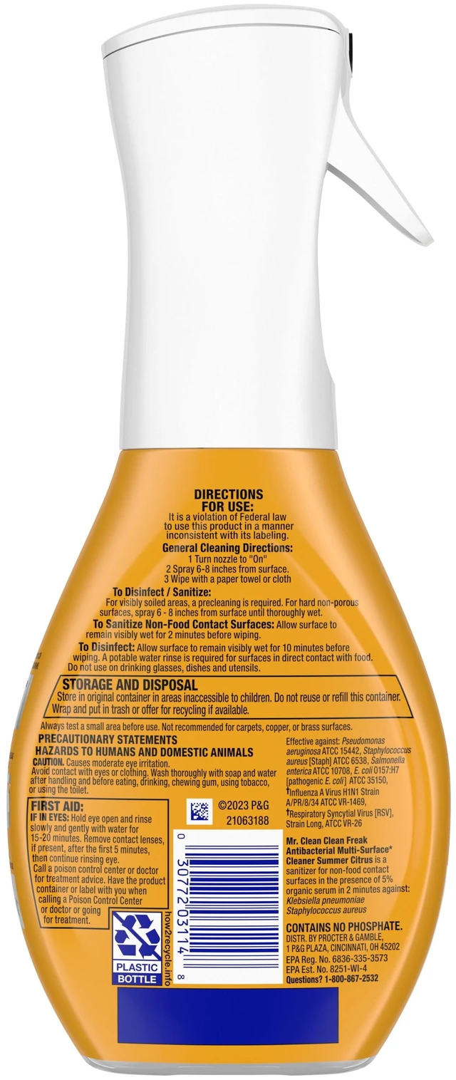 Alt view image 7 of 7 - Mr. Clean Clean Freak Citrus Anti-Bacterial All Purpose Cleaner Spray, 16 fl oz
