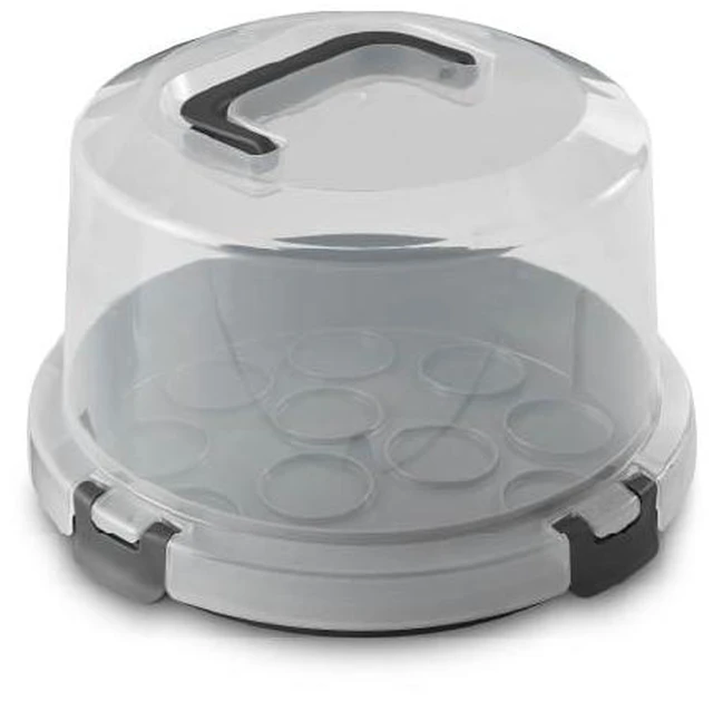 Main image of Mainstays Cake & Cupcake Carrier with Flippable Base, Lid, Handle and Clasps, Gray Plastic