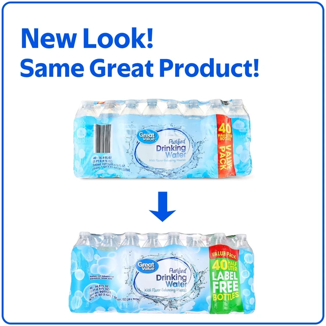 Alt view image 4 of 7 - Great Value Purified Drinking Water 16.9 fl oz Bottles 40 Count Pack