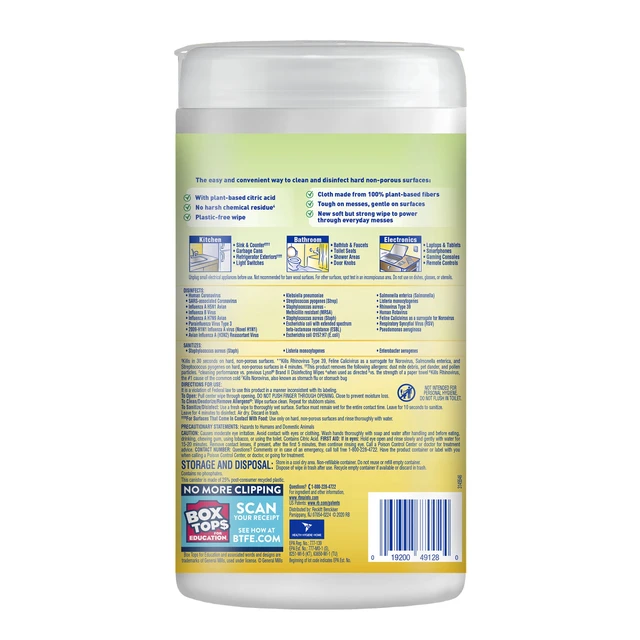 Alt view image 4 of 5 - Lysol Disinfectant Wipes, Plant Based Multi-Surface, Fresh Citrus, 70 Count