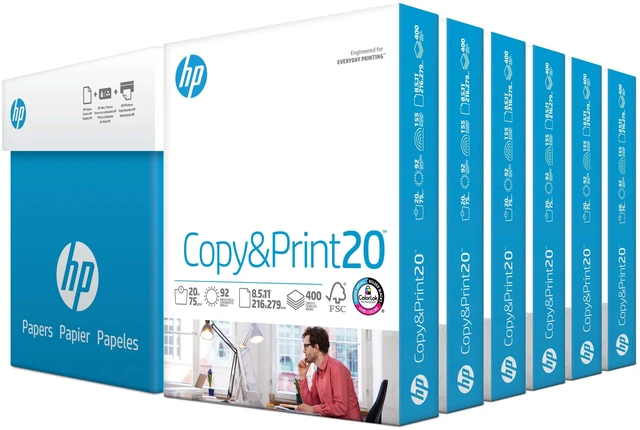 Main image of HP Printer Paper 20lb 8.5x11 White 2400 Sheets 6 Pack