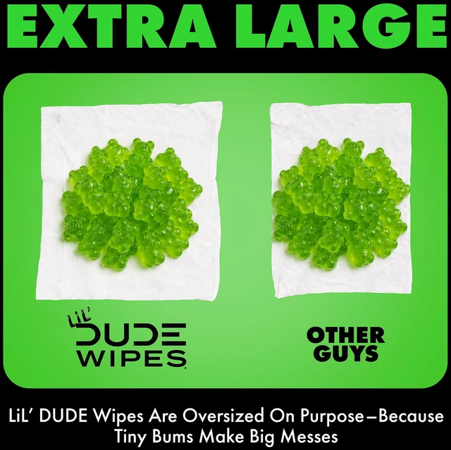Alt view image 5 of 6 - LiL' DUDE Flushable Wipes, Extra Large Gummie Rears, Gummy Bear Scent, 42 Count (3 Pack)