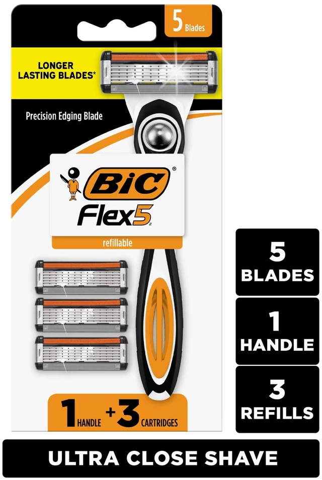 Main image of BIC Flex 5 Men's 5-Blade Refillable Razors, 1 Handle + 3 Cartridges