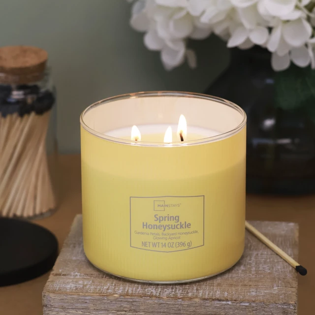 Alt view image 4 of 6 - Mainstays 3-Wick Textured Wrapped Candle, Spring Honeysuckle, 14oz