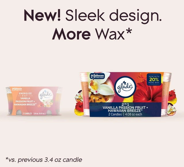 Alt view image 4 of 5 - Glade 2in1 Single Wick Candles 8.16 oz 2 Count, Hawaiian Breeze + Vanilla Passionfruit