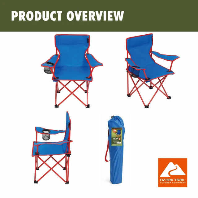 Alt view image 4 of 6 - Ozark Trail Kids Quad Camp Chair with Cupholder, Blue
