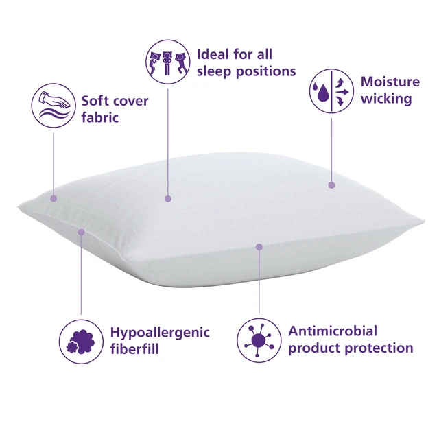 Alt view image 3 of 6 - Mainstays Comfort Complete Bed Pillow, Standard/Queen, White, All Positions Antimicrobial (2 Pack)