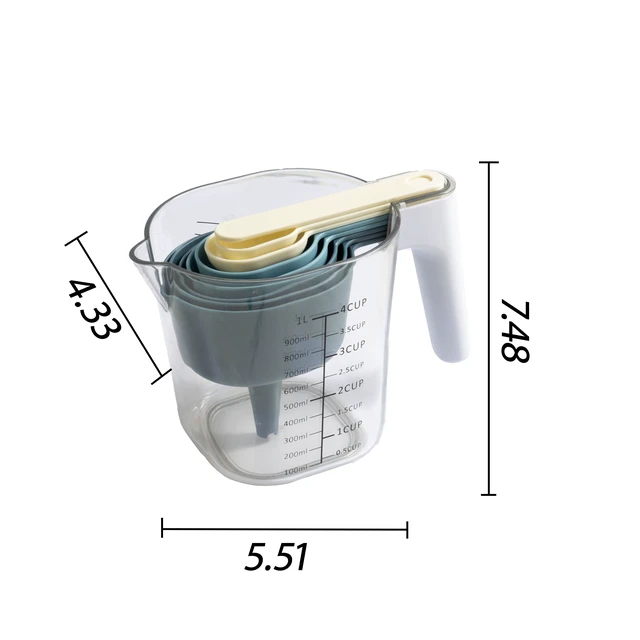 Alt view image 5 of 6 - Mainstays 9-Piece Stackable Measuring Set, 7.48"L, Blue