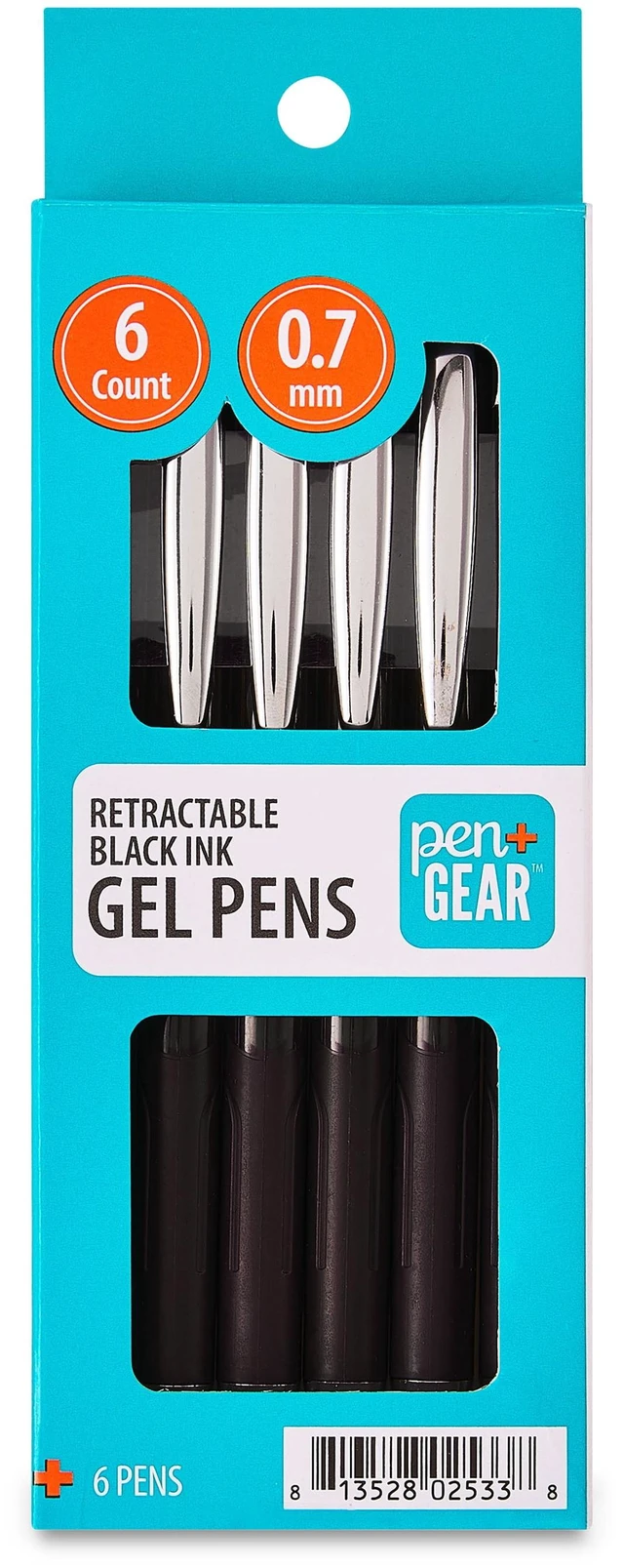 Main image of Pen+Gear Retractable Gel Ink Pens, Medium Point 0.7mm, Black, 6 Count