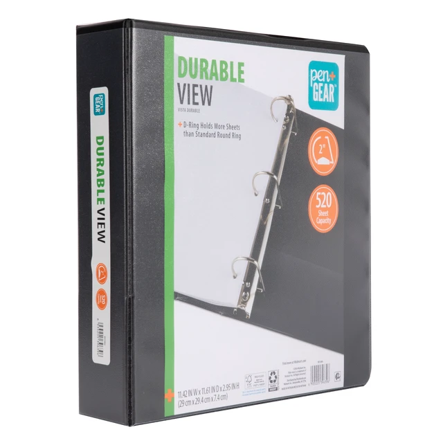 Alt view image 2 of 6 - Pen+Gear 3-Ring Durable View Binder, 2-Inch D-Rings, Black, 1 Count