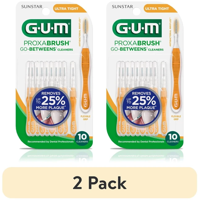 Main image of GUM Proxabrush Go-Betweens Ultra Tight Interdental Brushes, Soft Bristled Dental Picks, 2 Pack, 10 Count