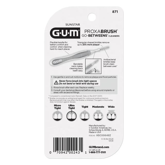 Alt view image 3 of 6 - GUM Proxabrush Go-Betweens Ultra Tight Interdental Brushes, Soft Bristled Dental Picks, 2 Pack, 10 Count