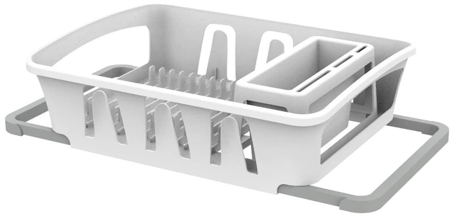 Main image of Expandable Dish Drying Rack with Utensil Holder, Mainstays, White