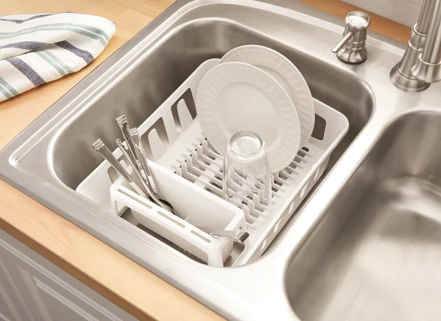 Alt view image 5 of 5 - Expandable Dish Drying Rack with Utensil Holder, Mainstays, White