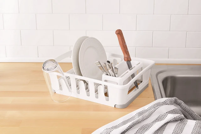 Alt view image 2 of 5 - Expandable Dish Drying Rack with Utensil Holder, Mainstays, White