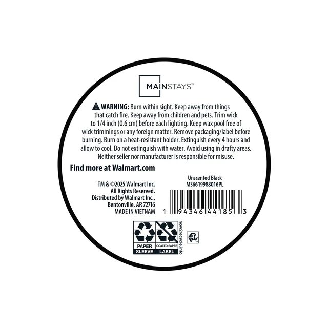 Alt view image 4 of 7 - Mainstays Single Wick Pillar Candle 3in x 6in Unscented Black