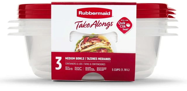 Alt view image 4 of 5 - Rubbermaid TakeAlongs 5-Cup Medium Plastic Food Storage Bowls, Set of 3, Red