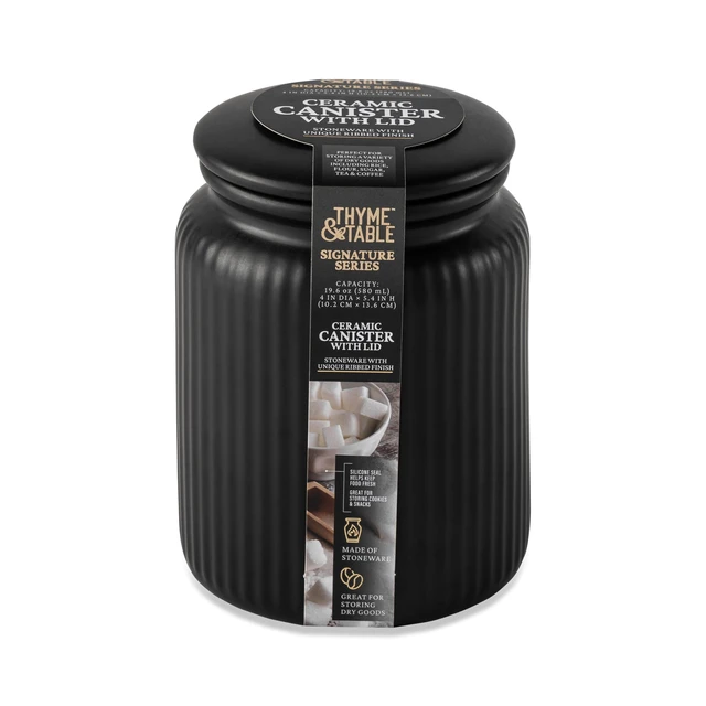 Alt view image 6 of 6 - Thyme & Table Small 580mL Ceramic Ribbed Kitchen Organization Jar, Black