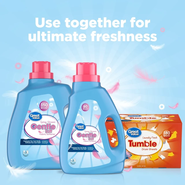 Alt view image 6 of 6 - Great Value Gentle Soft Fabric Softener, Spring Showers, 111 fl oz, 150 Loads