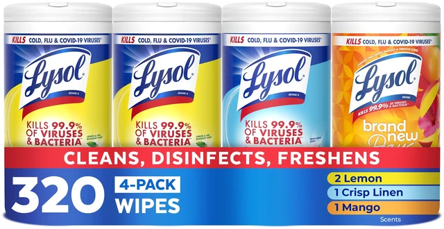 Main image of Lysol Disinfecting Wipes Multi Surface Cleaner, 80 Count Each, 4-Pack, Lemon & Mango Scent