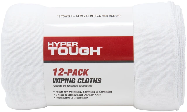 Main image of Hyper Tough Multi-Purpose Wiping Cloths, Natural Jersey Knit, 14 x 16 Inches, 12-Pack