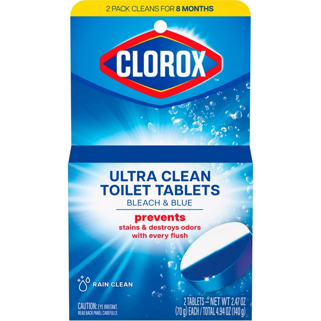 Alt view image 2 of 5 - Clorox Bleach and Blue Toilet Bowl Cleaner Tablets, Rain Clean, 2 Count