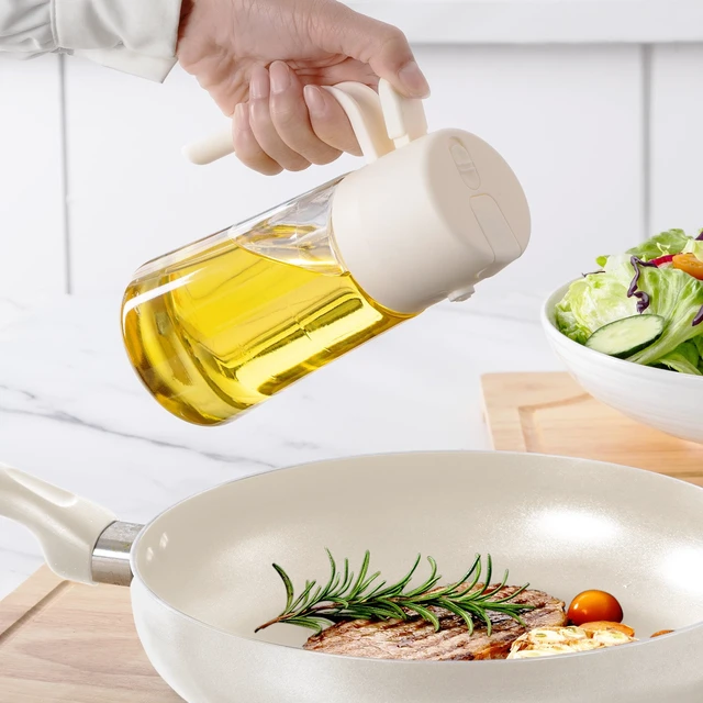 Alt view image 3 of 5 - Cook with Color 2-in-1 Glass Olive Oil Dispenser and Spray Bottle, Cream