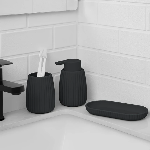 Alt view image 6 of 6 - Mainstays Ribbed Rubberized Plastic Toothbrush Holder, Black