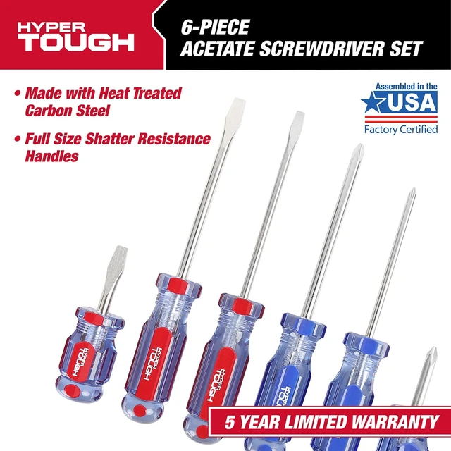 Alt view image 4 of 6 - Hyper Tough 935G6C 6-Piece Phillips and Slotted Screwdriver Set with Acetate Handle