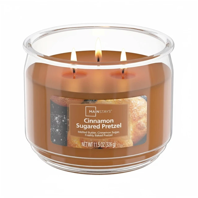 Main image of Mainstays 3-Wick 11.5oz Cinnamon Sugared Pretzel Scented Glass Jar Candle