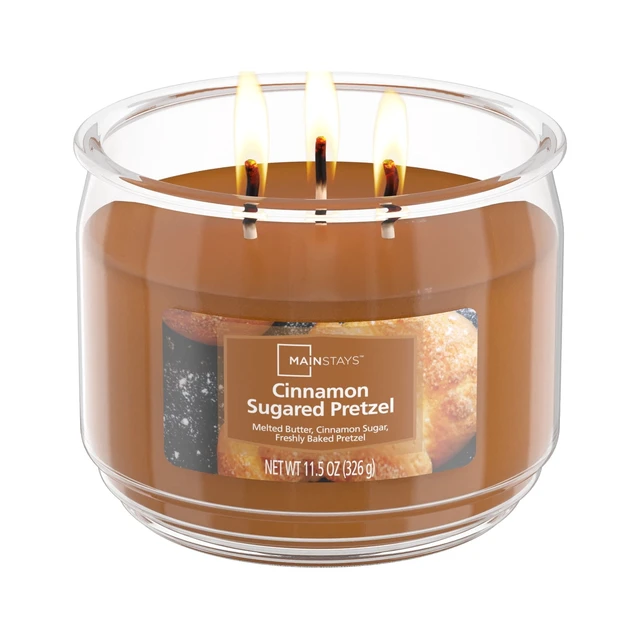 Alt view image 3 of 5 - Mainstays 3-Wick 11.5oz Cinnamon Sugared Pretzel Scented Glass Jar Candle