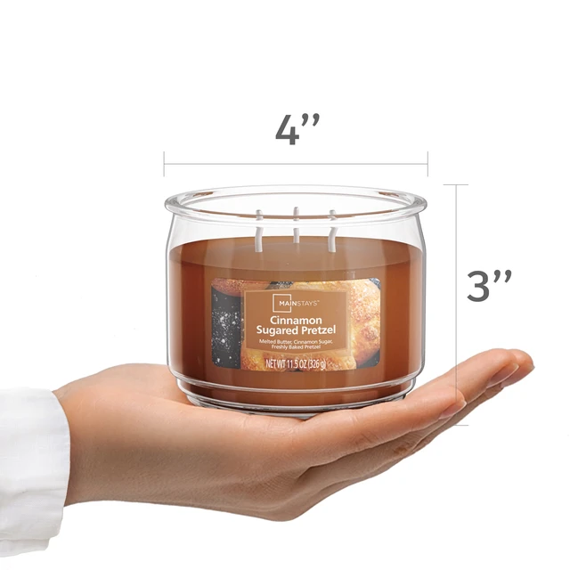 Alt view image 4 of 5 - Mainstays 3-Wick 11.5oz Cinnamon Sugared Pretzel Scented Glass Jar Candle